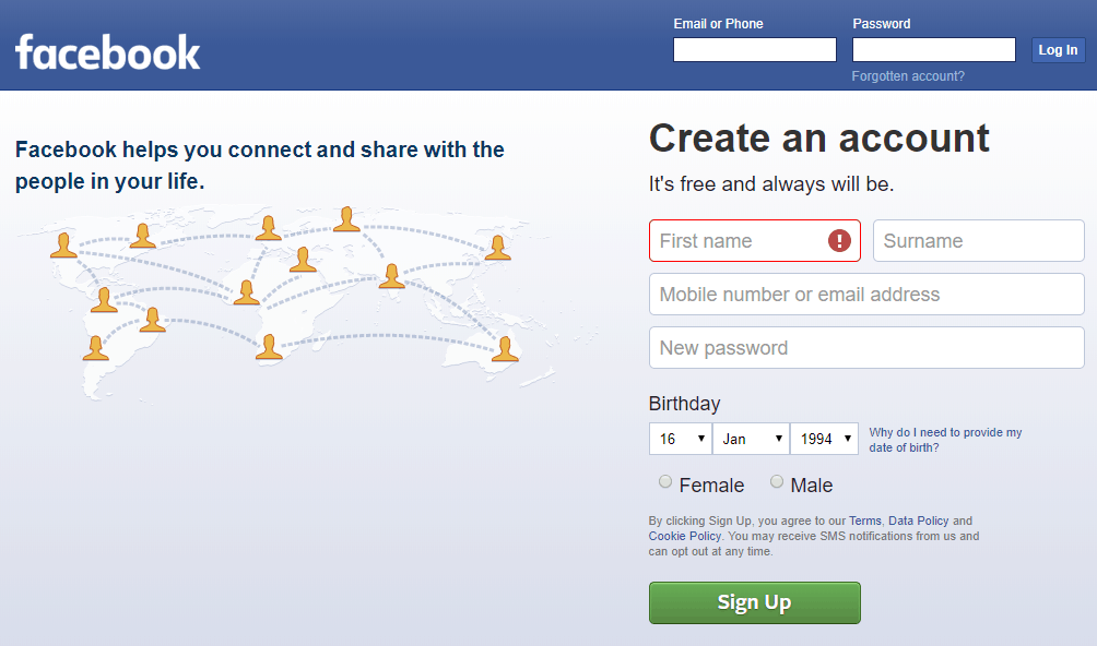 Facebook Login Sign Up New Account