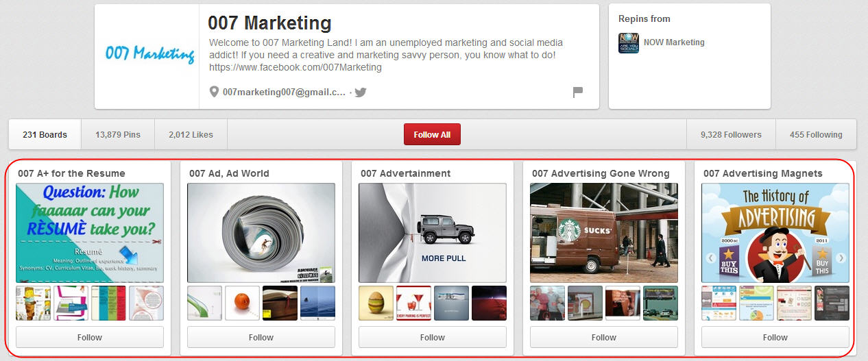 007 Marketing Pinterest brand page