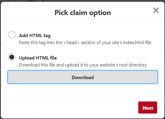 html file pinterest verification