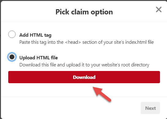 pinterest website verification by uploading html file