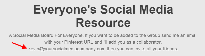 Look for the email address in the Pinterest group board description