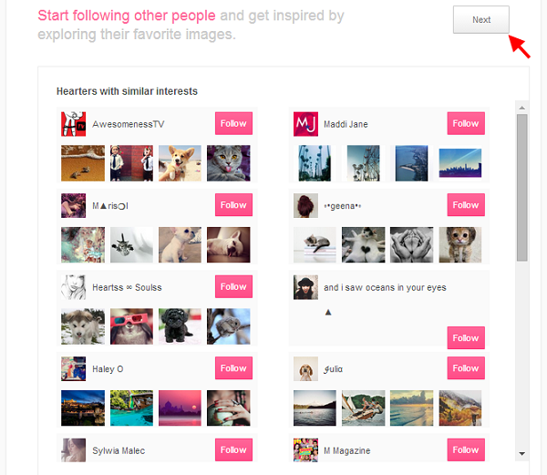 Get Started on We Heart It by Following People