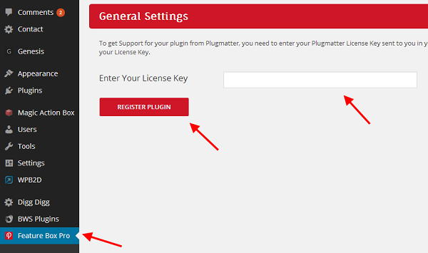 Visit PlugMatter to Add Licence Key and Register