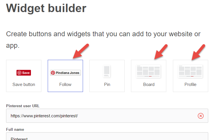add pinterest widgets and follow buttons to your website