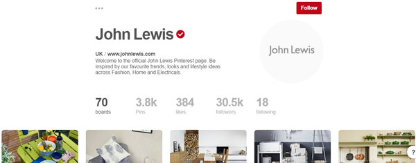 john lewis has a well set up Pinterest page