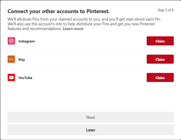 claim accounts on pinterest