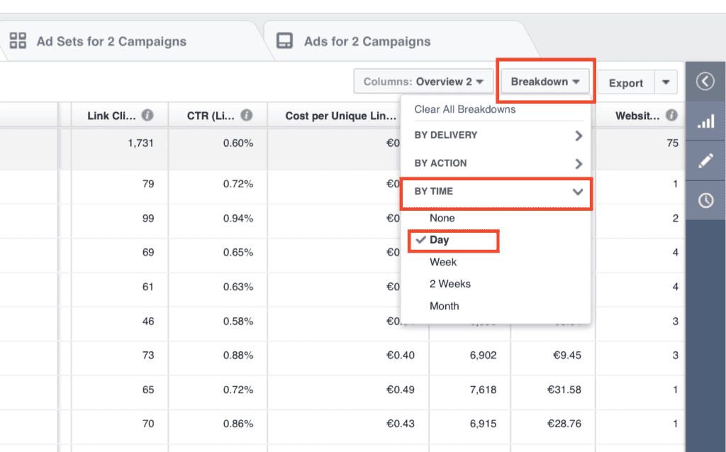 use the facebook manager ads report