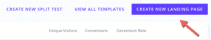 leadpages create new landing page button