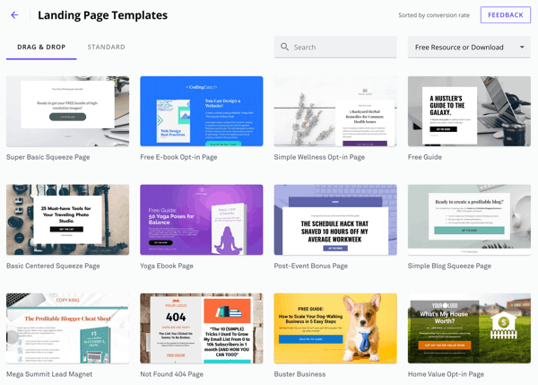 leadpages template library