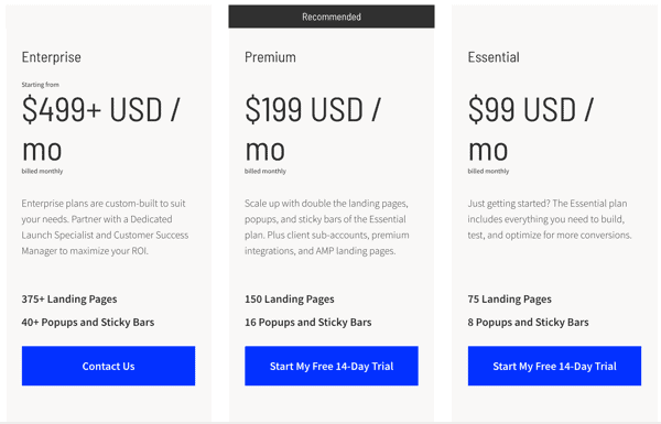 unbounce pricing landing page maker