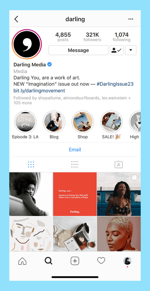 Sample of instagram profile