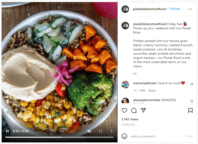 instagram food videos and stories